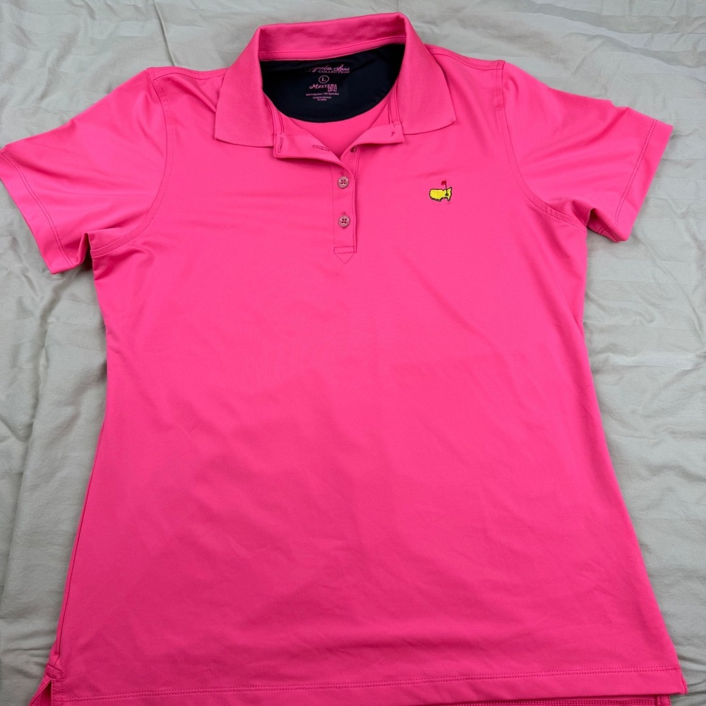 Masters Tech Magnolia Lane Pink Golf Polo Shirt Women Large SPF 50 Augusta Logo